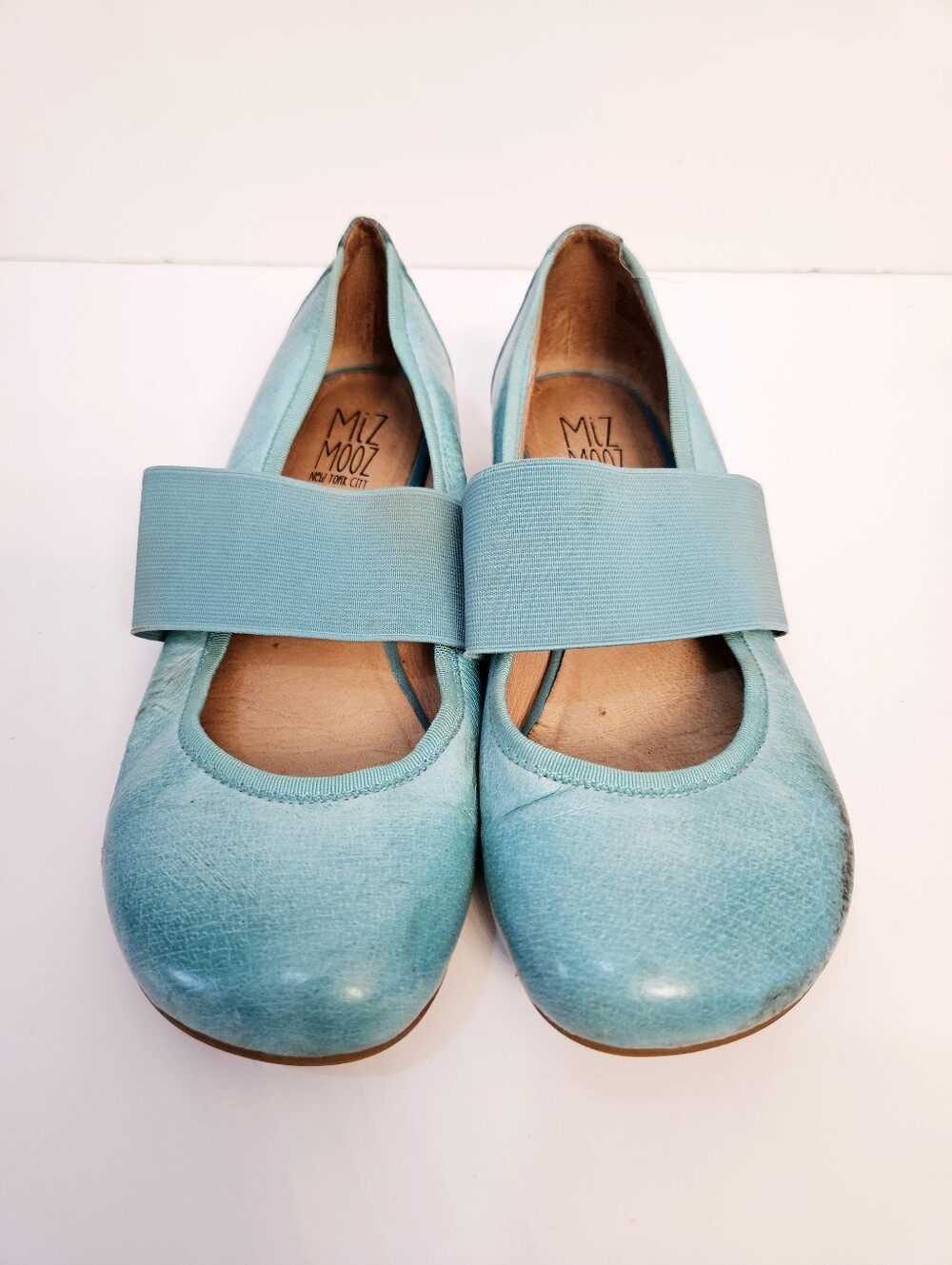 Miz Mooz Mary Jane Flats Size 39 US 8.5 Turquoise Leather Shoes